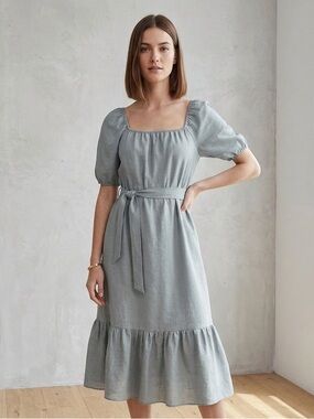 NWT Amour Vert Michelle Linen Belted Midi Dress